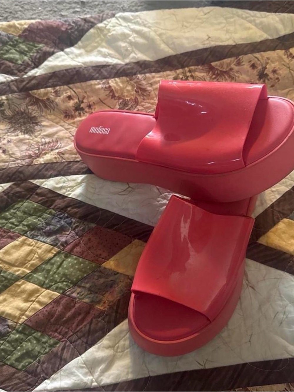 Melissa Pink-Red Platform Slide Sandals